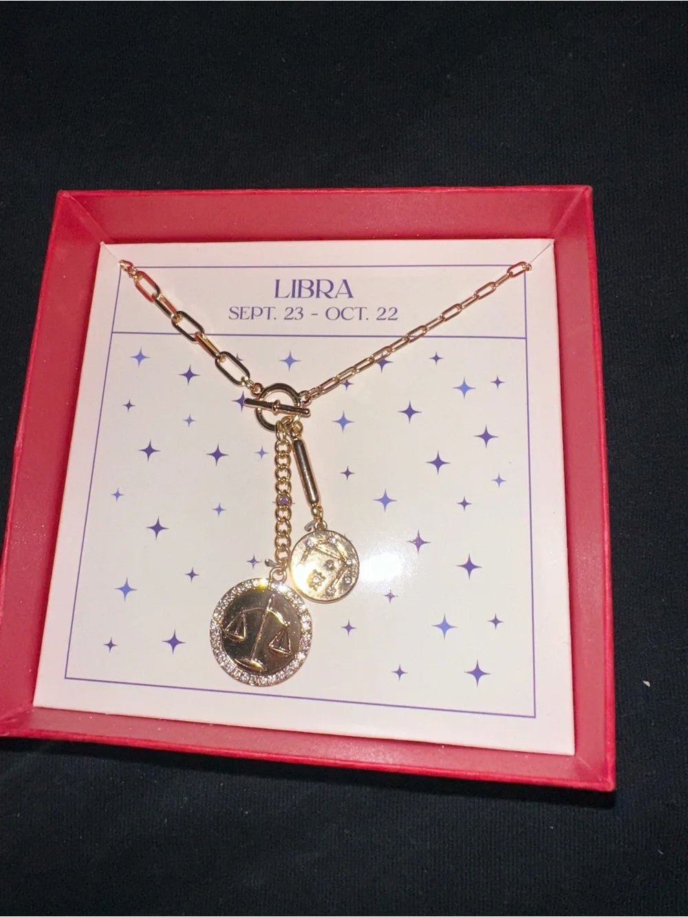 Libra Zodiac Necklace Set — Gold Scales Pendant + Mini Charm (Sept 23–Oct 22)